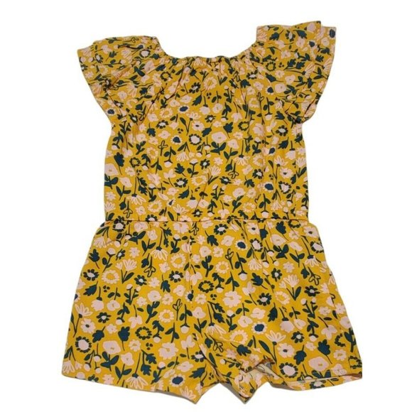 Cat & Jack Toddler Girls' Tie-Back Floral Short Sleeve Romper Yellow 3T - Picture 3 of 4